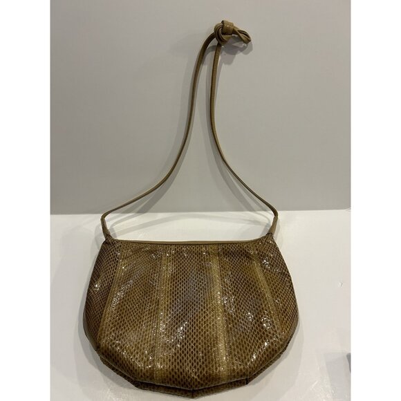 Clemente Handbags - Clemente Vintage Snake Skin Shoulder Purse Tan / Brown With Strap Zipper Closure
